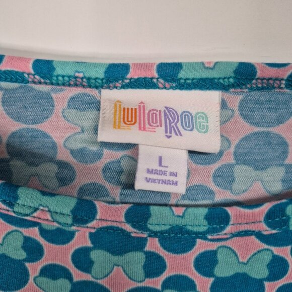 Disney LulaRoe Irma Womens L Minnie Print Blue & Pink Short Sleeve High-Low Hem - Picture 3 of 6